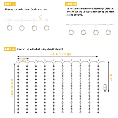 Minetom 300 LED Dimmable Fairy Curtain Lights