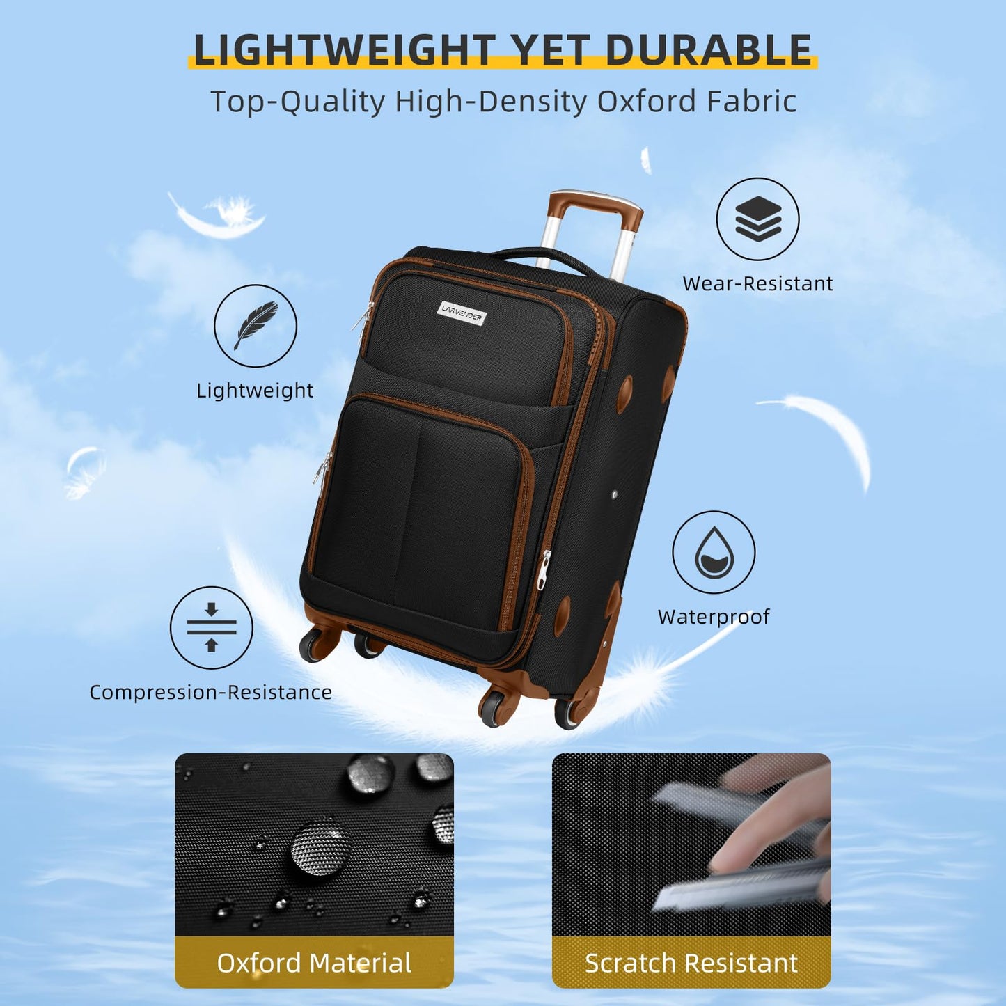LARVENDER Expandable 5-Piece Spinner Luggage Set