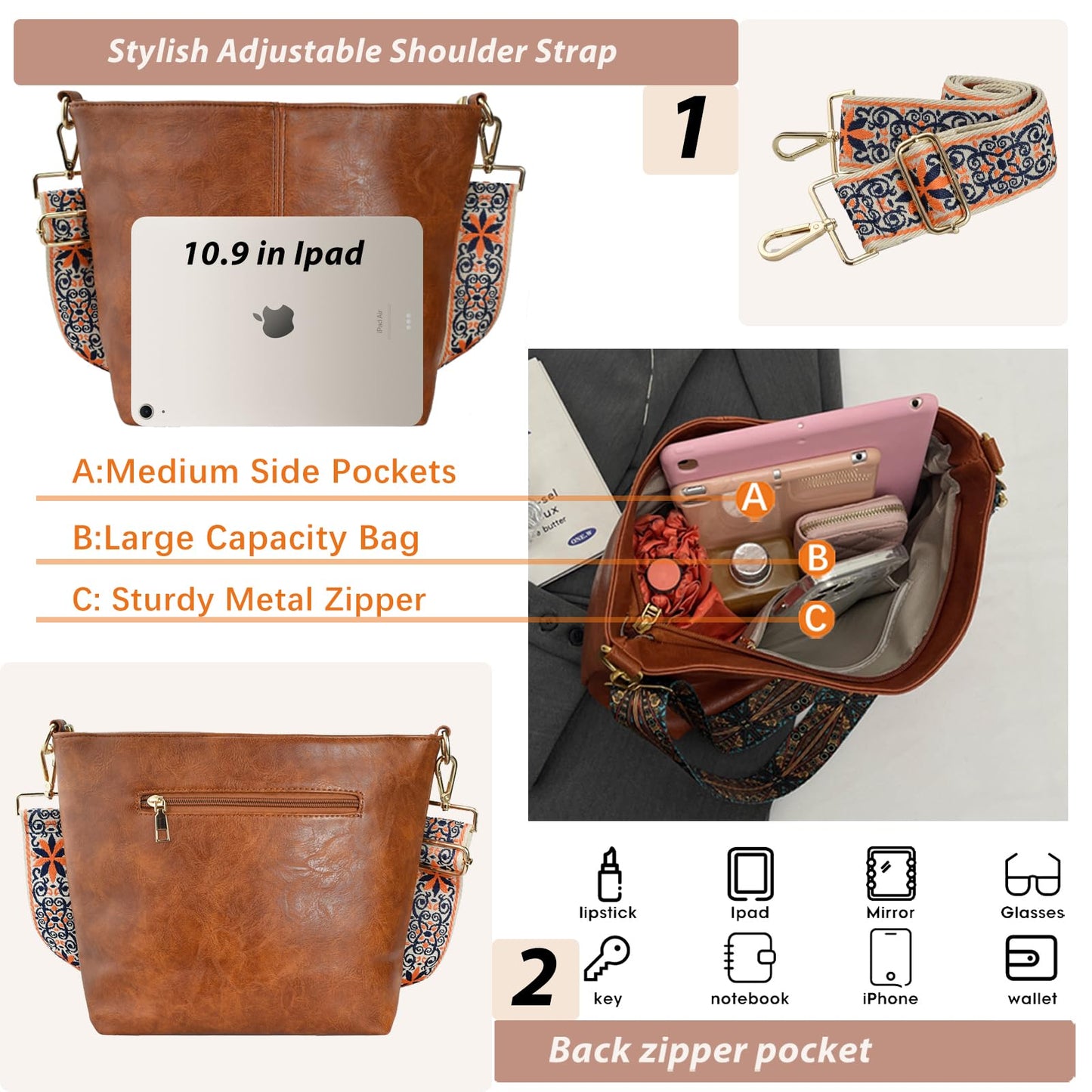 ChicHobo Vegan Leather Crossbody Bag with Strap