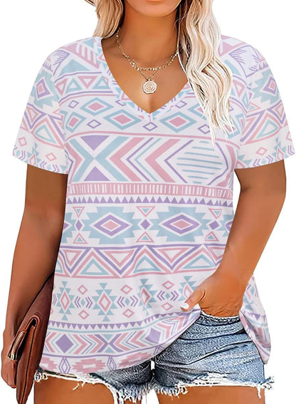 Floral V-Neck Plus Size Tunic Tops for Women