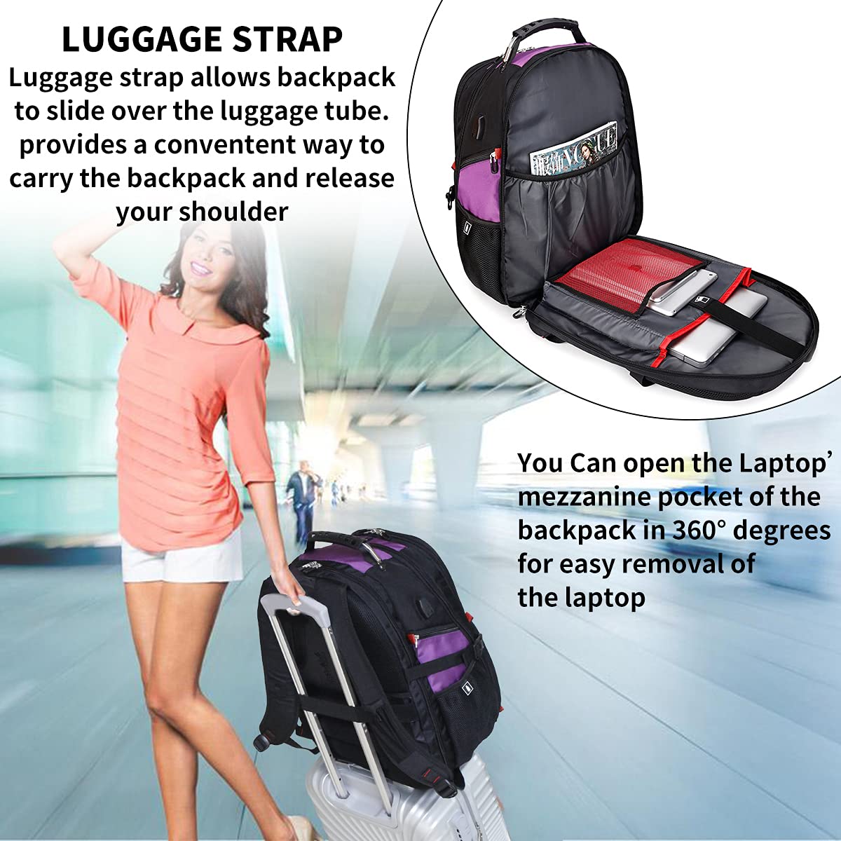SHRRADOO 50L USB Travel Laptop Backpack - Airline Approved