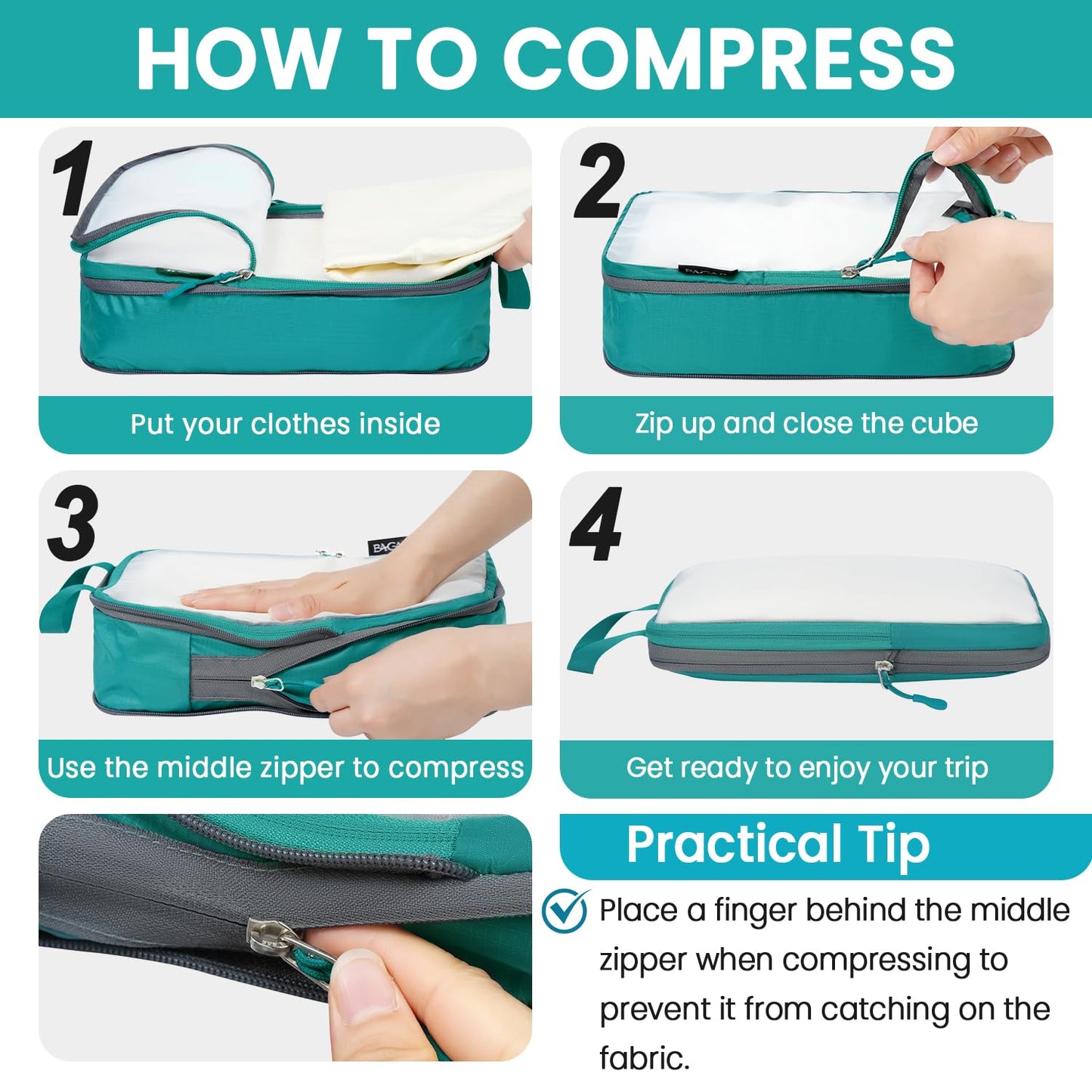 BAGAIL Travel Compression Cubes Set for Packing Ease