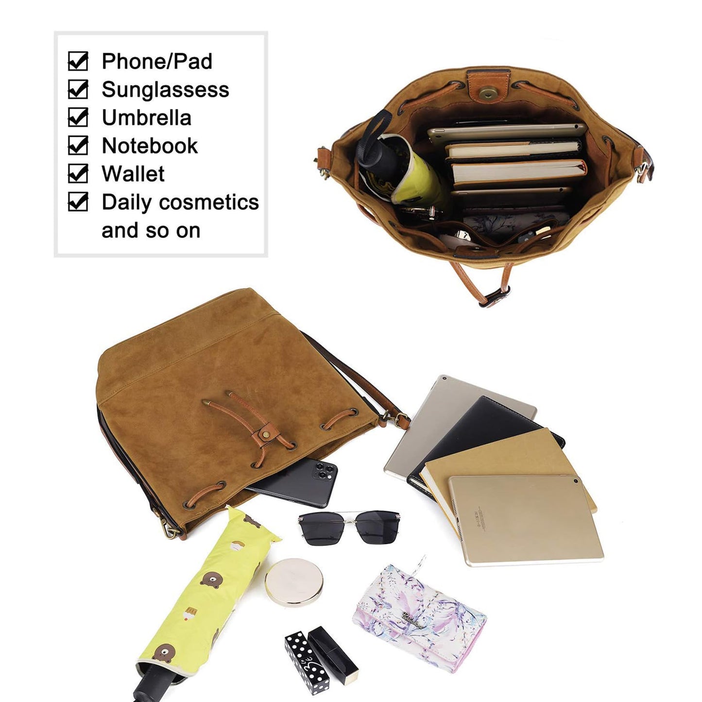 AFKOMST Chic Leather Bucket & Crossbody Bag Set