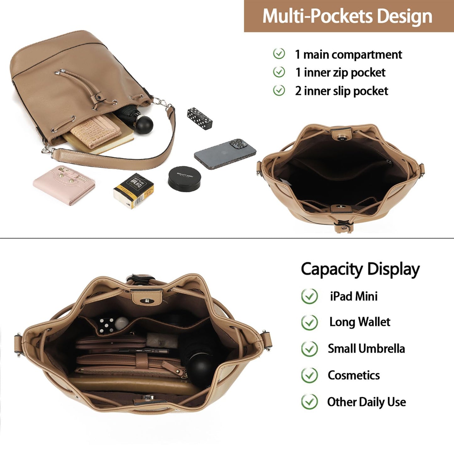 AFKOMST Chic Leather Bucket & Crossbody Bag Set