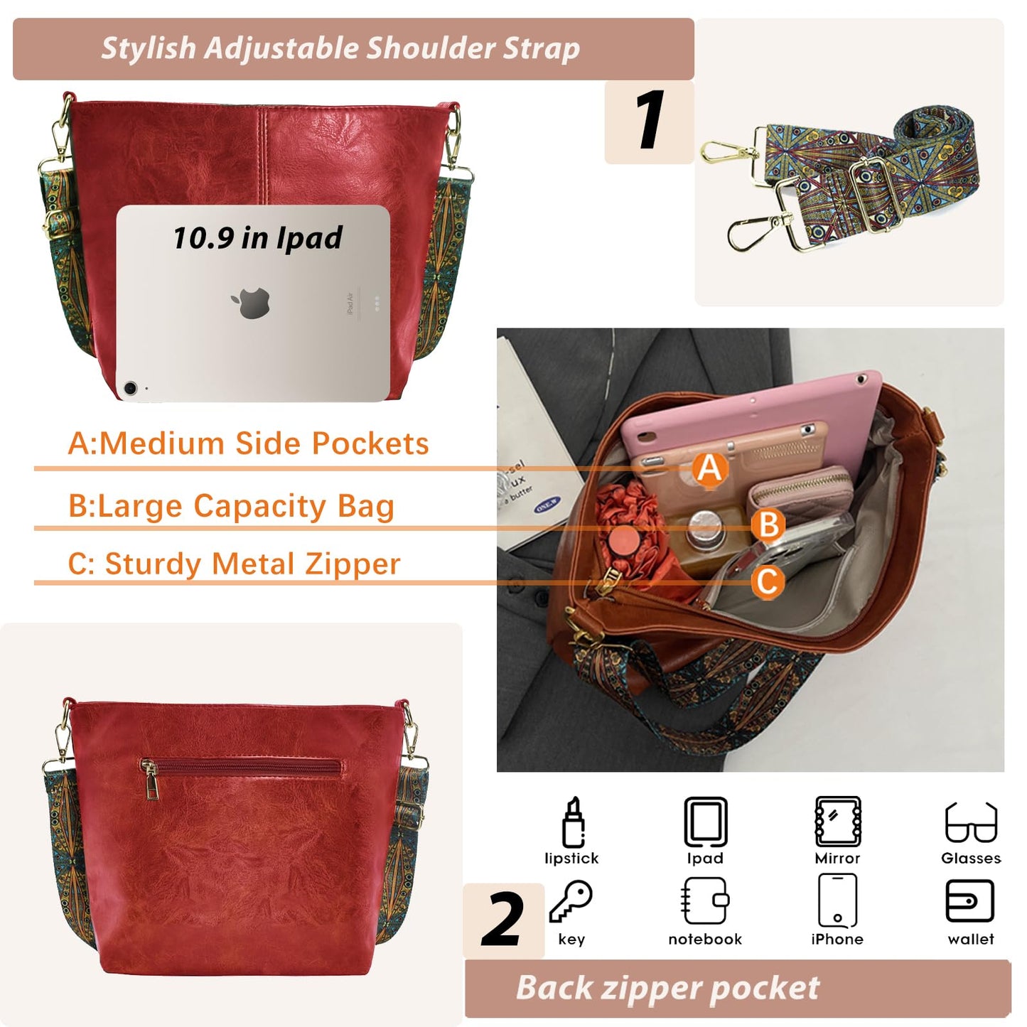 ChicHobo Vegan Leather Crossbody Bag with Strap