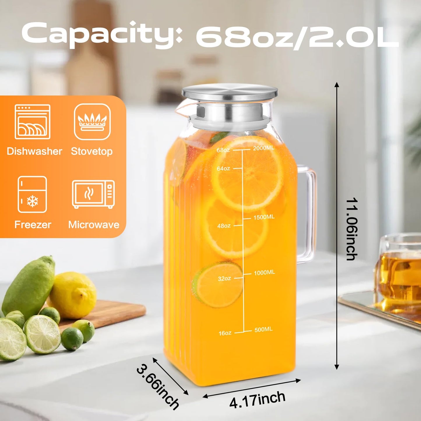 Aofmee Stainless Precision Pitcher - 68oz Borosilicate