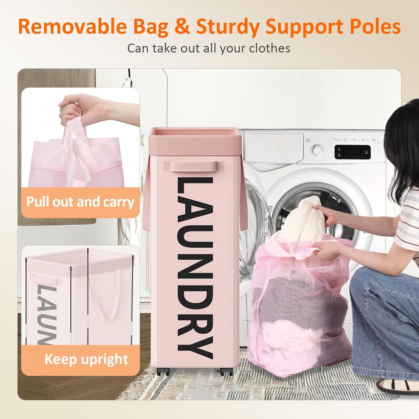 RollAway 90L Laundry Basket with Removable Bag
