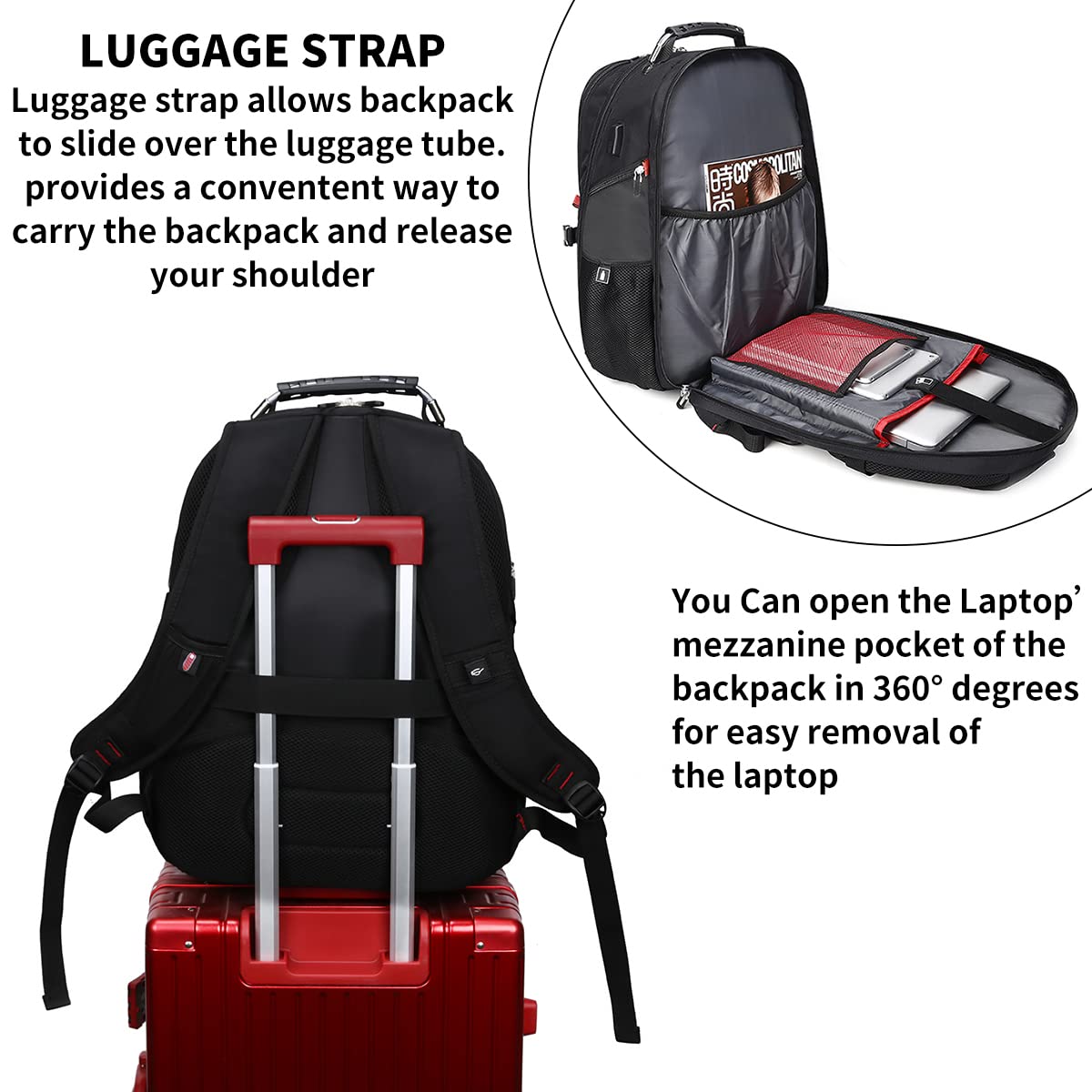 SHRRADOO 50L USB Travel Laptop Backpack - Airline Approved