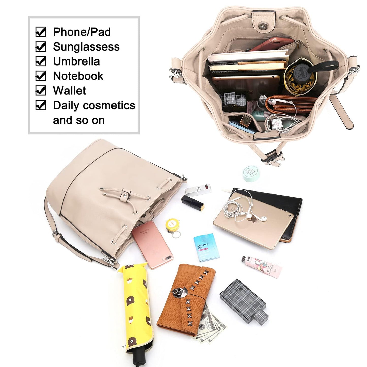 AFKOMST Chic Leather Bucket & Crossbody Bag Set