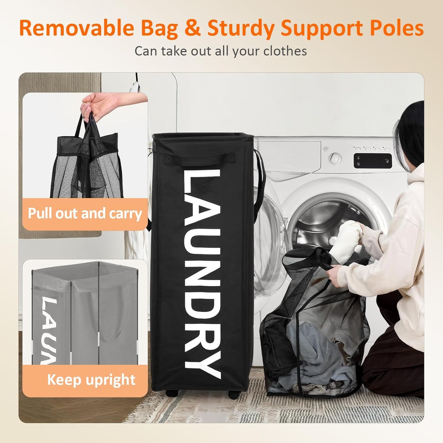 RollAway 90L Laundry Basket with Removable Bag