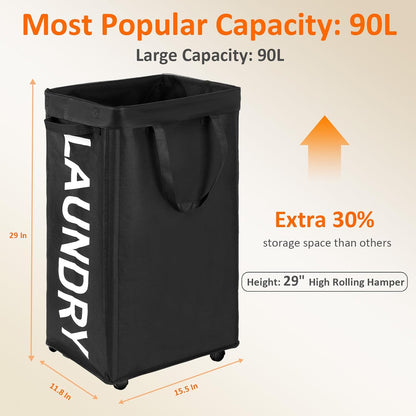 RollAway 90L Laundry Basket with Removable Bag