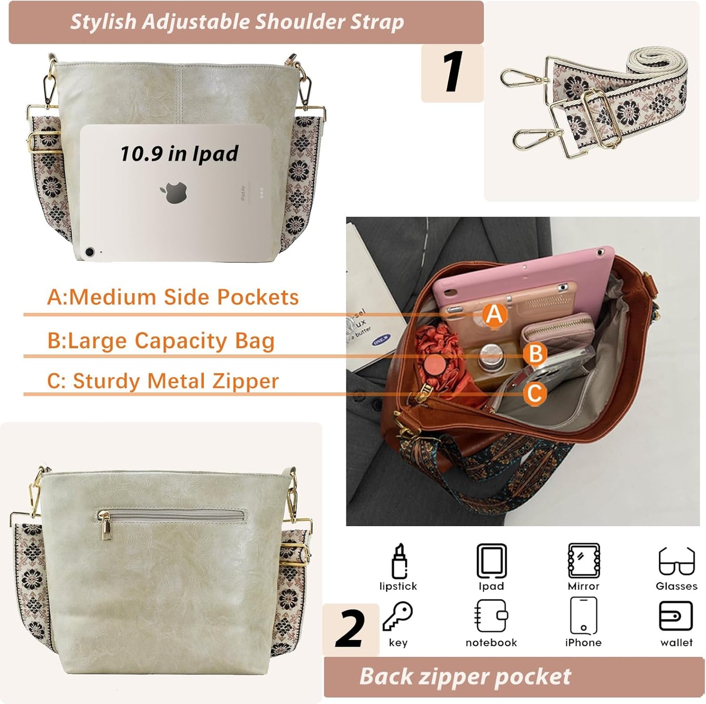 ChicHobo Vegan Leather Crossbody Bag with Strap