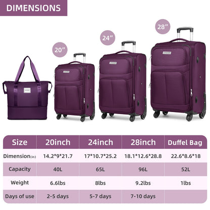 LARVENDER Expandable 5-Piece Spinner Luggage Set
