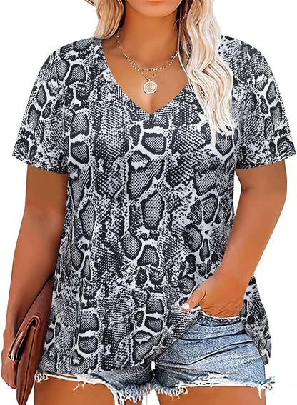 Floral V-Neck Plus Size Tunic Tops for Women