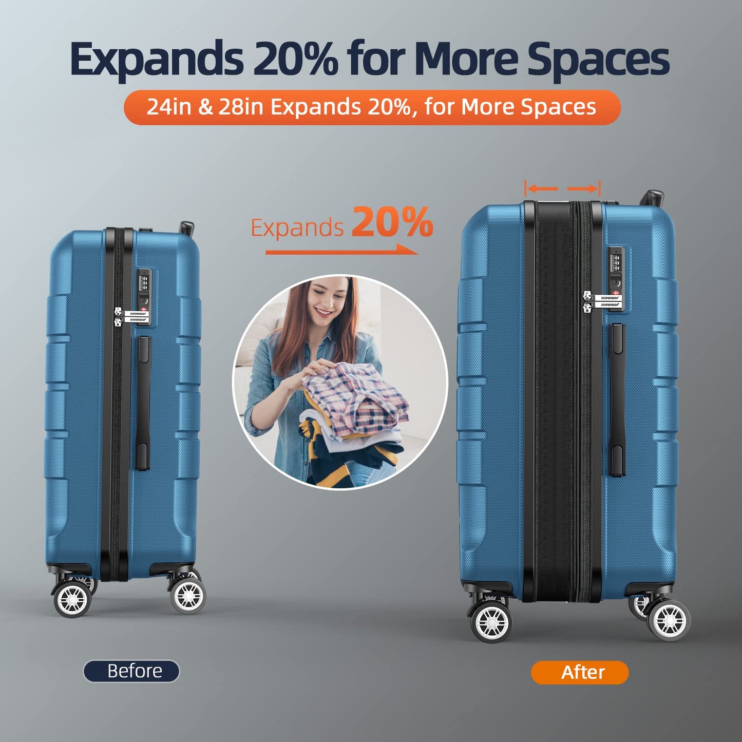 Expandable ShowKoo Suitcase - Durable & TSA Lock