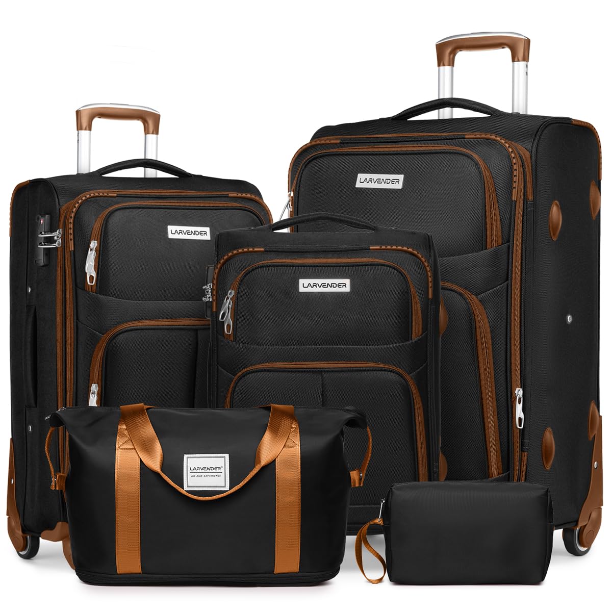LARVENDER Expandable 5-Piece Spinner Luggage Set