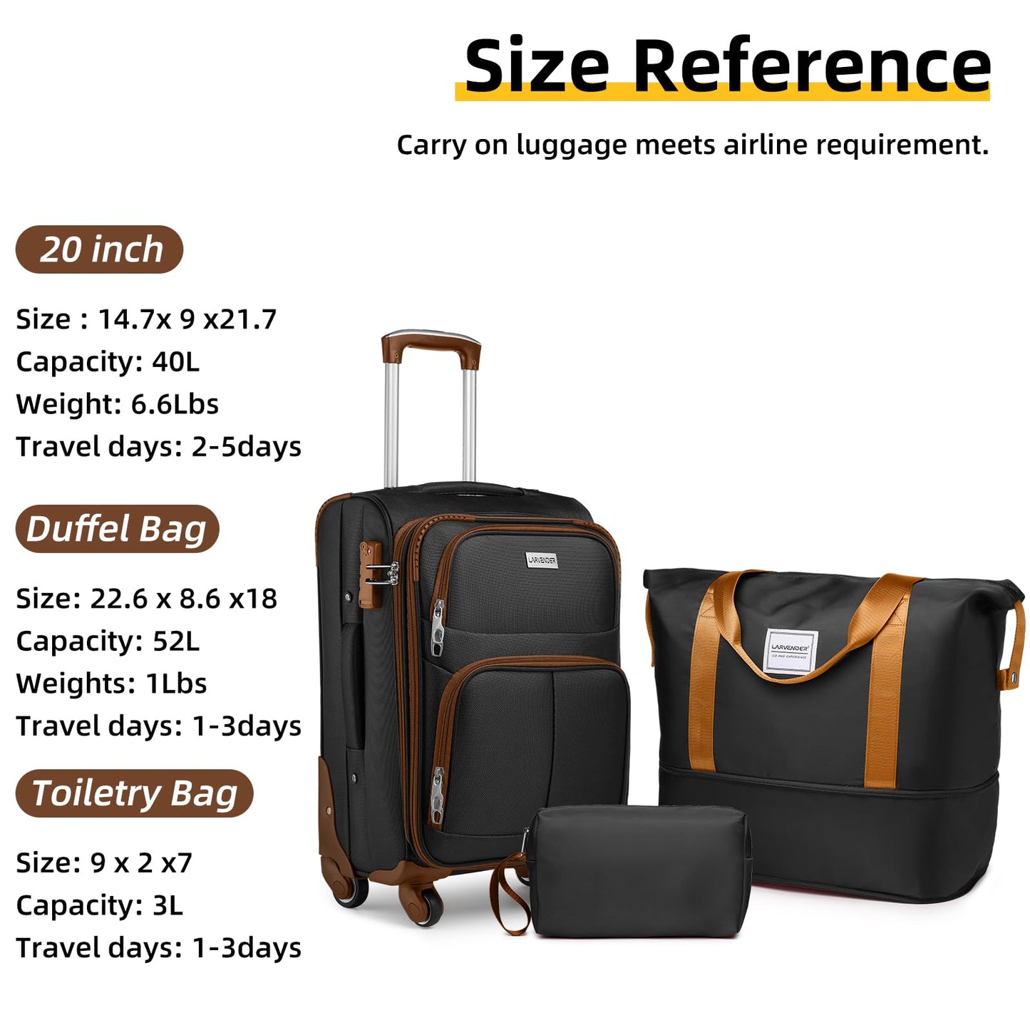 LARVENDER Expandable 5-Piece Spinner Luggage Set