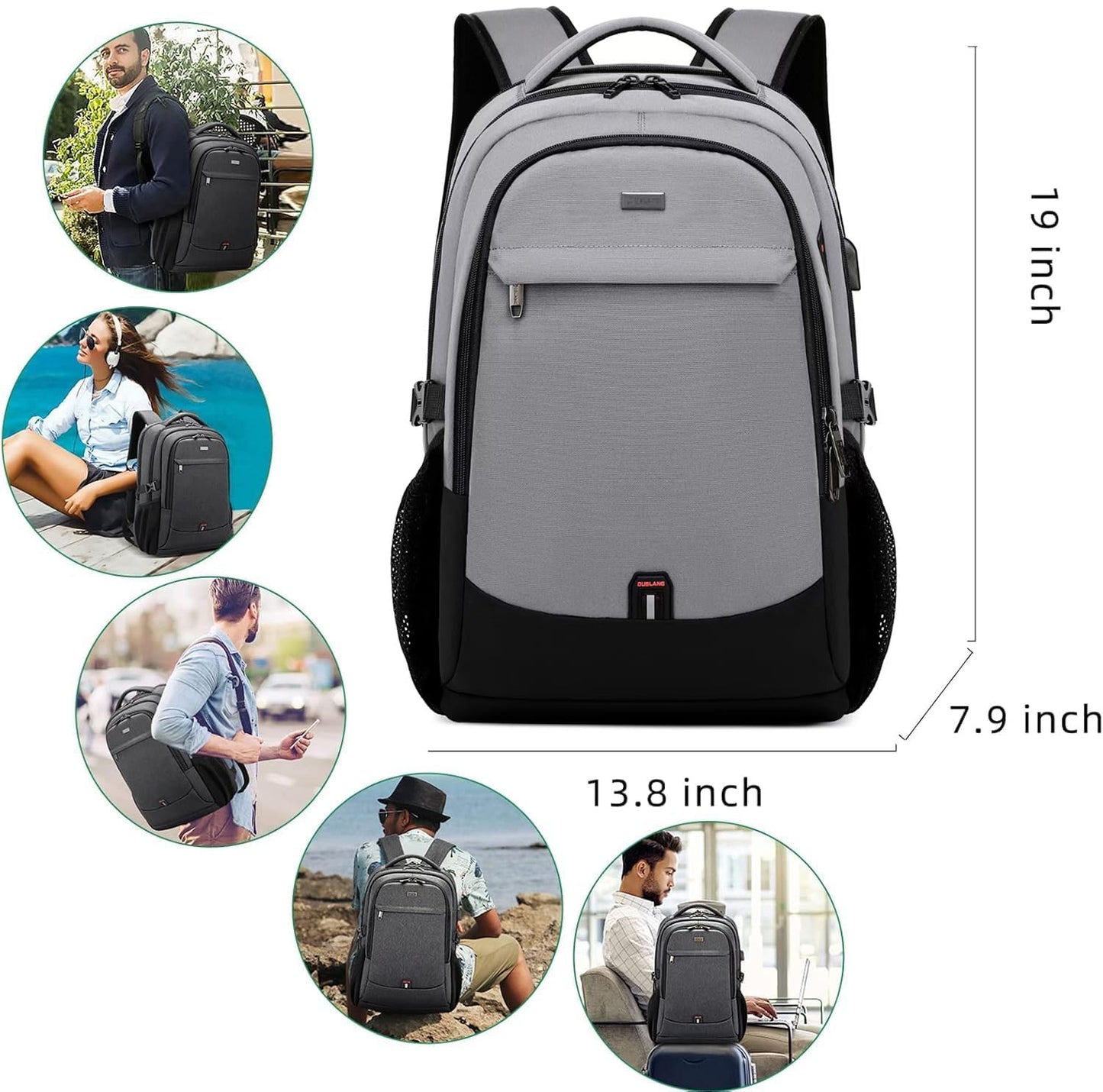DUSLANG Travel Laptop Backpack with USB Port - Black