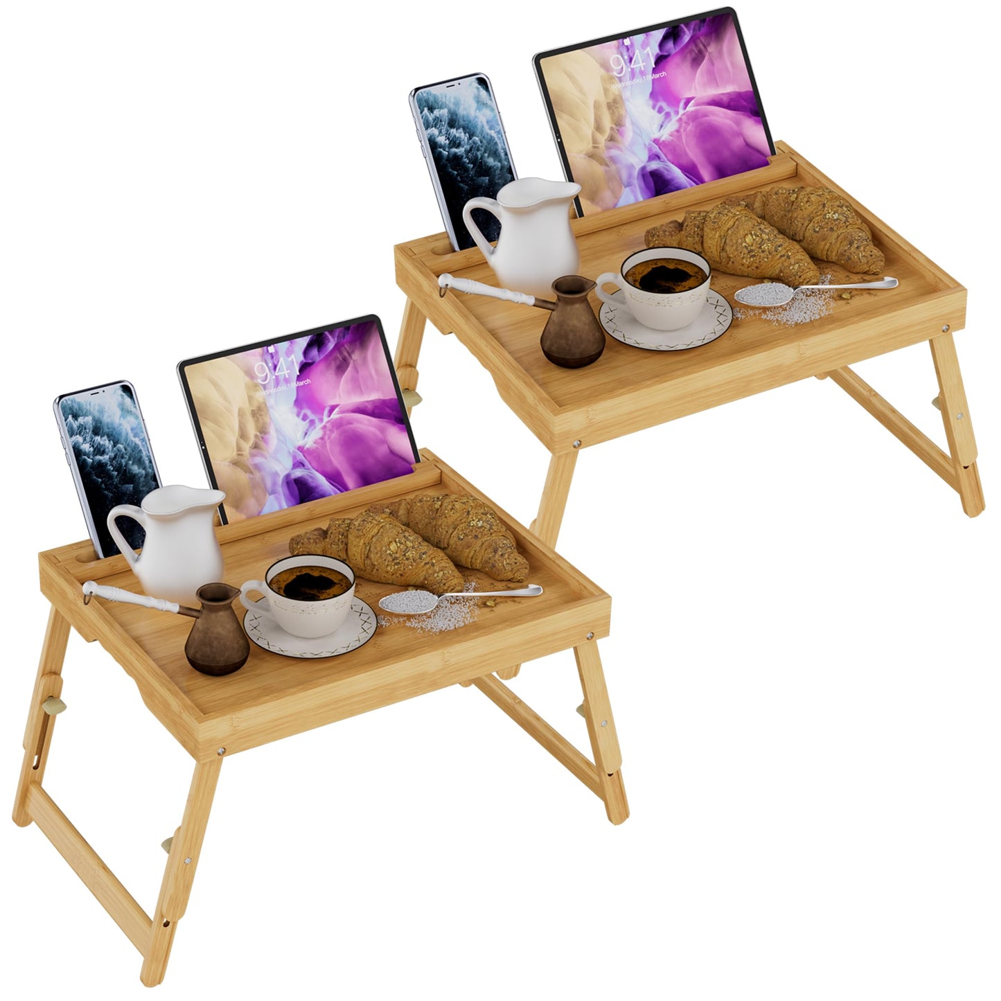 Artmeer Bamboo Foldable Bed & Laptop Tray - 2 Pack