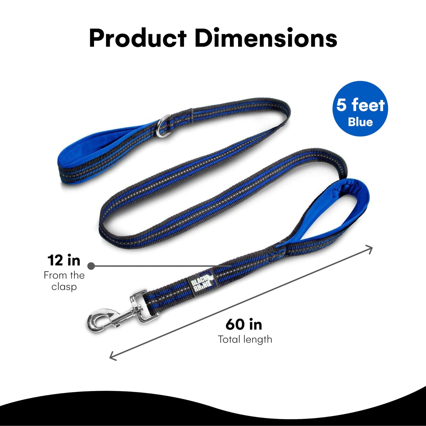 RhinoGrip Aqua: Double Handle Reflective Dog Leash