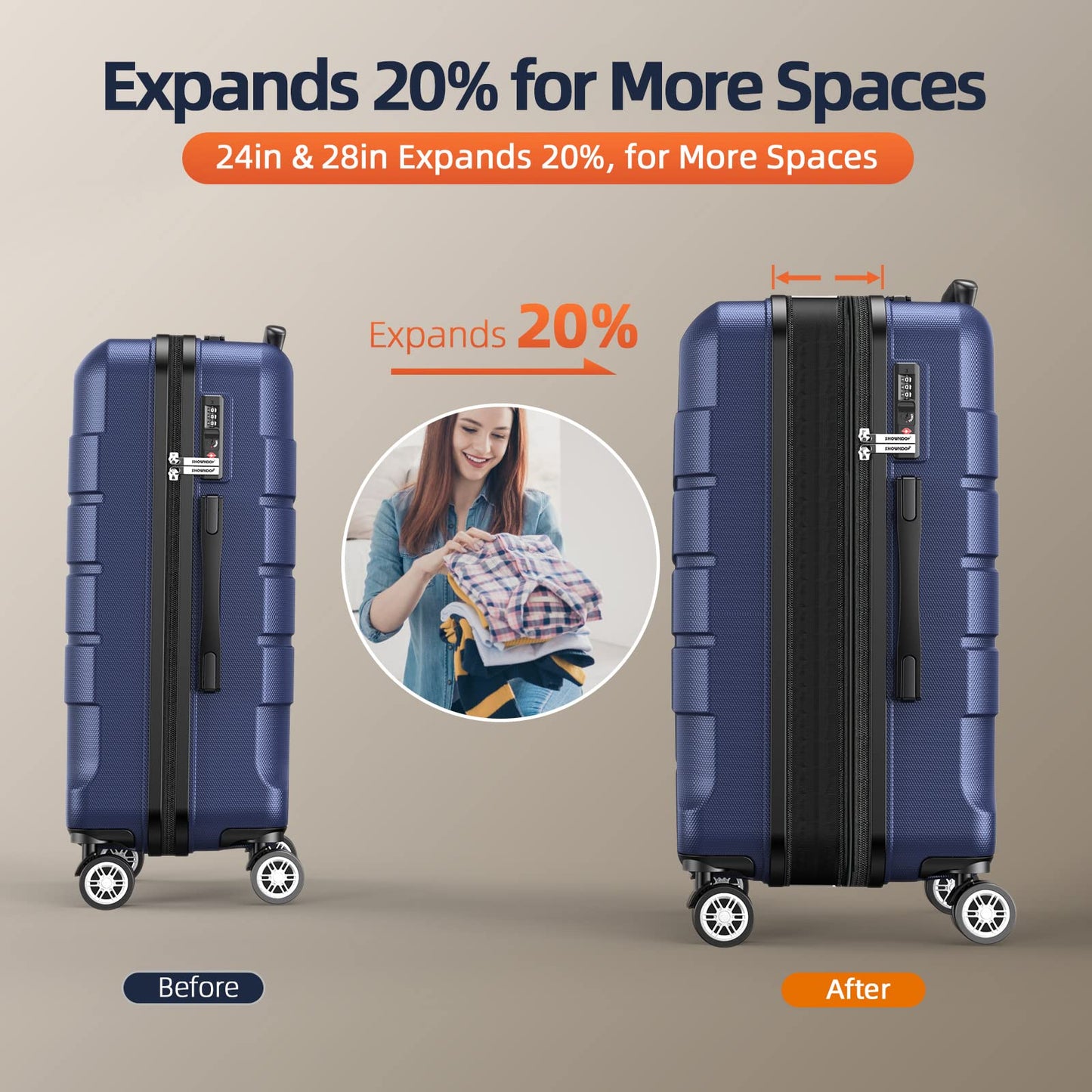 Expandable ShowKoo Suitcase - Durable & TSA Lock