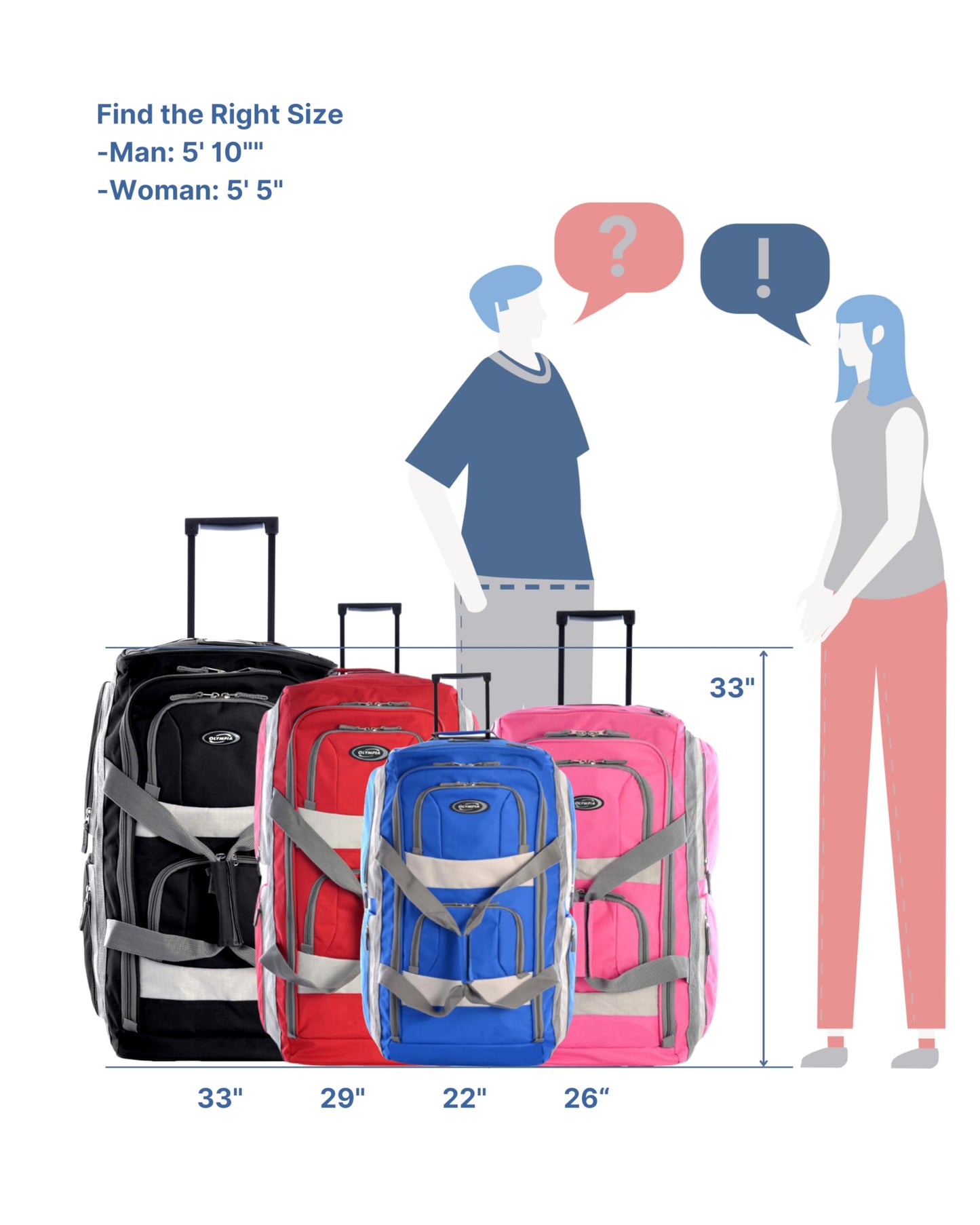 Olympia 22 Max Wheeled Duffel: 8-Pocket Water-Resist