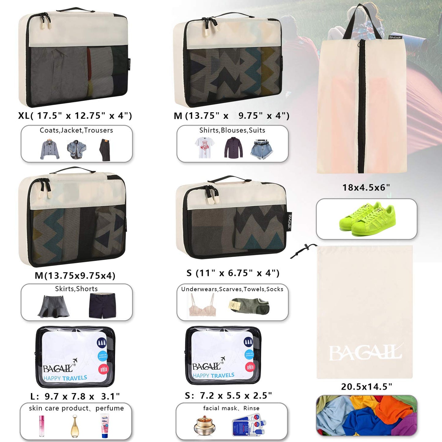 BAGAIL Travel Cubes: 8/9 Set Packing Organizers