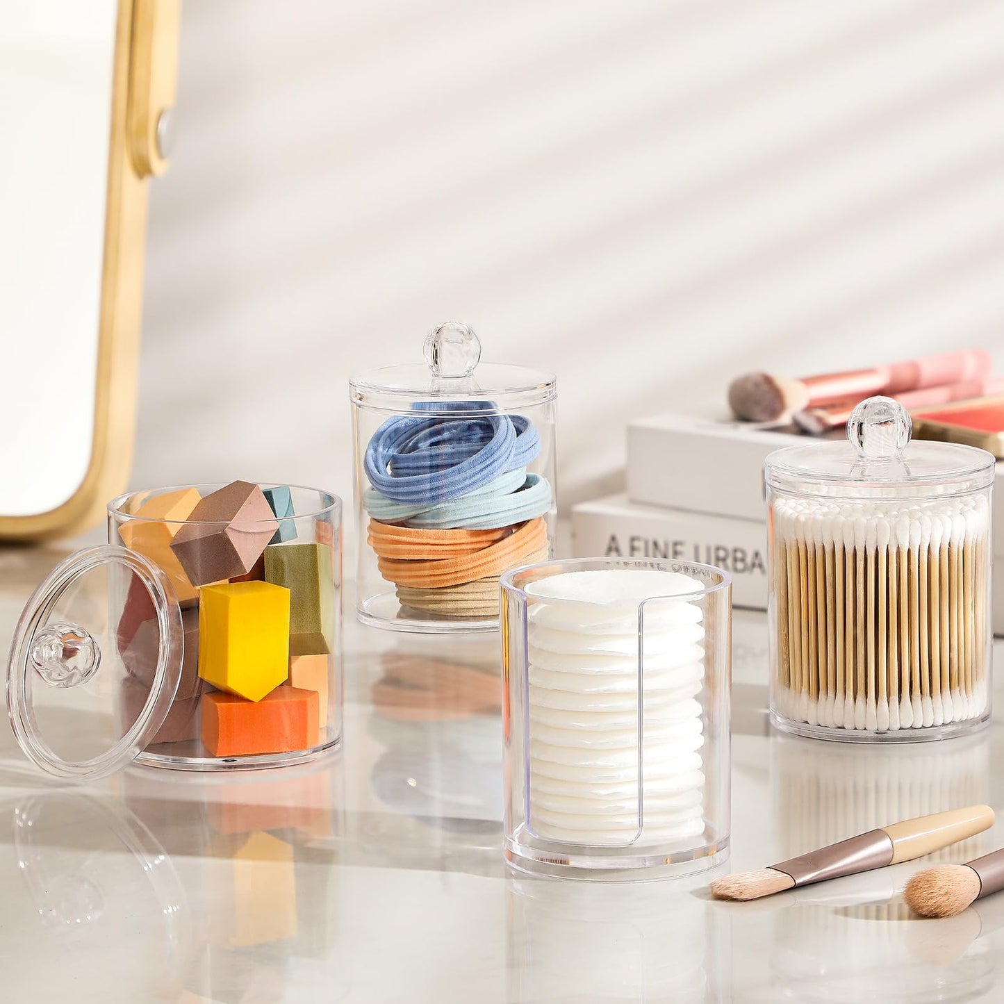 Clear Acrylic Qtip Dispenser Set - 4 Pack