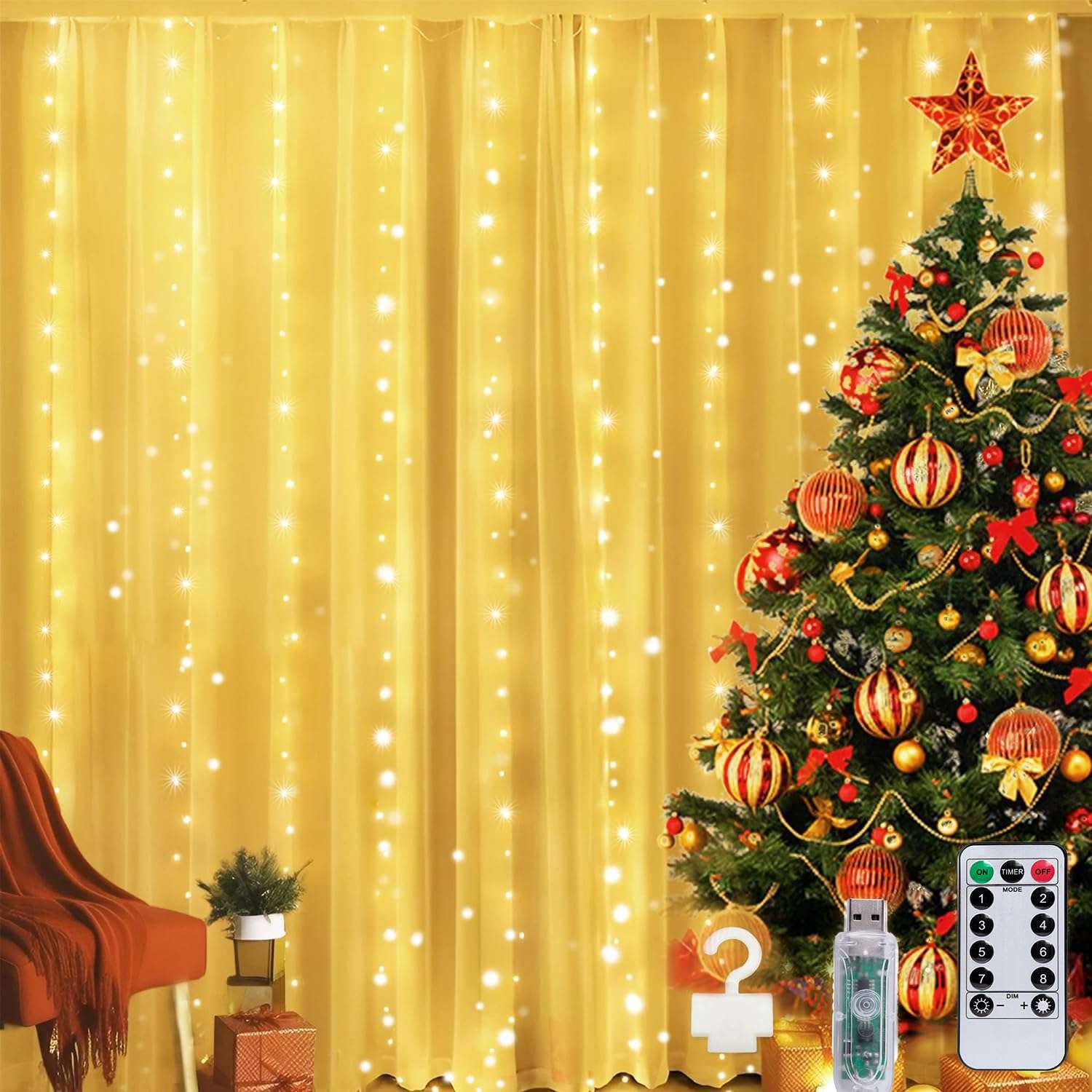 Minetom 300 LED Dimmable Fairy Curtain Lights