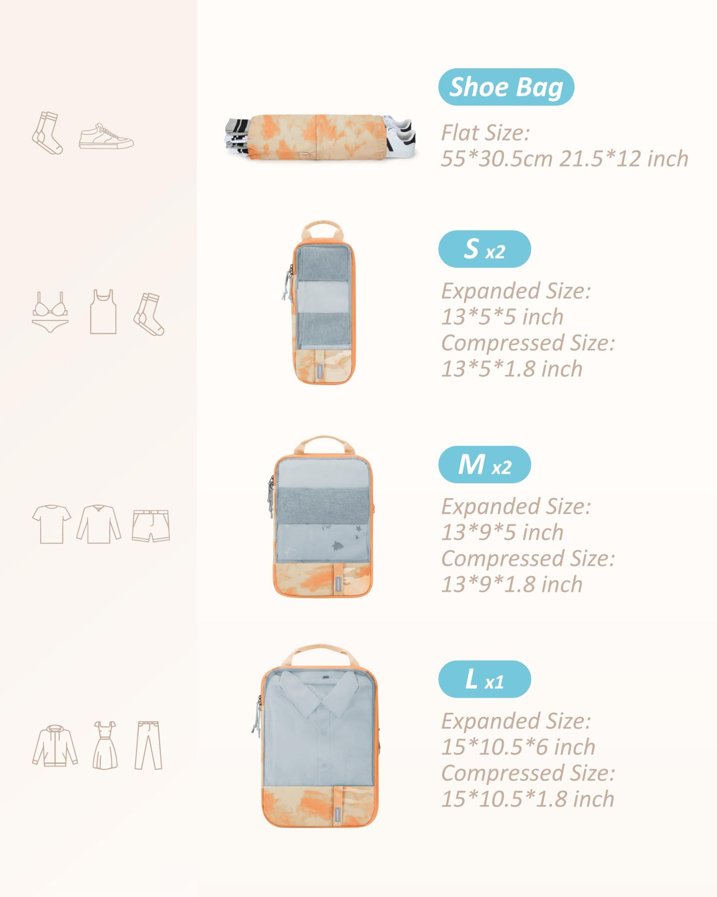 PackPro 6 Set Compression Cubes for Travel
