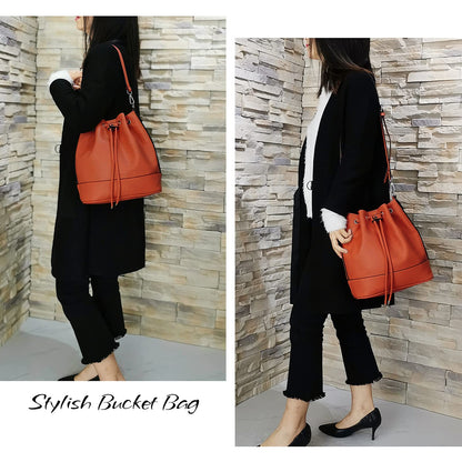 AFKOMST Chic Leather Bucket & Crossbody Bag Set