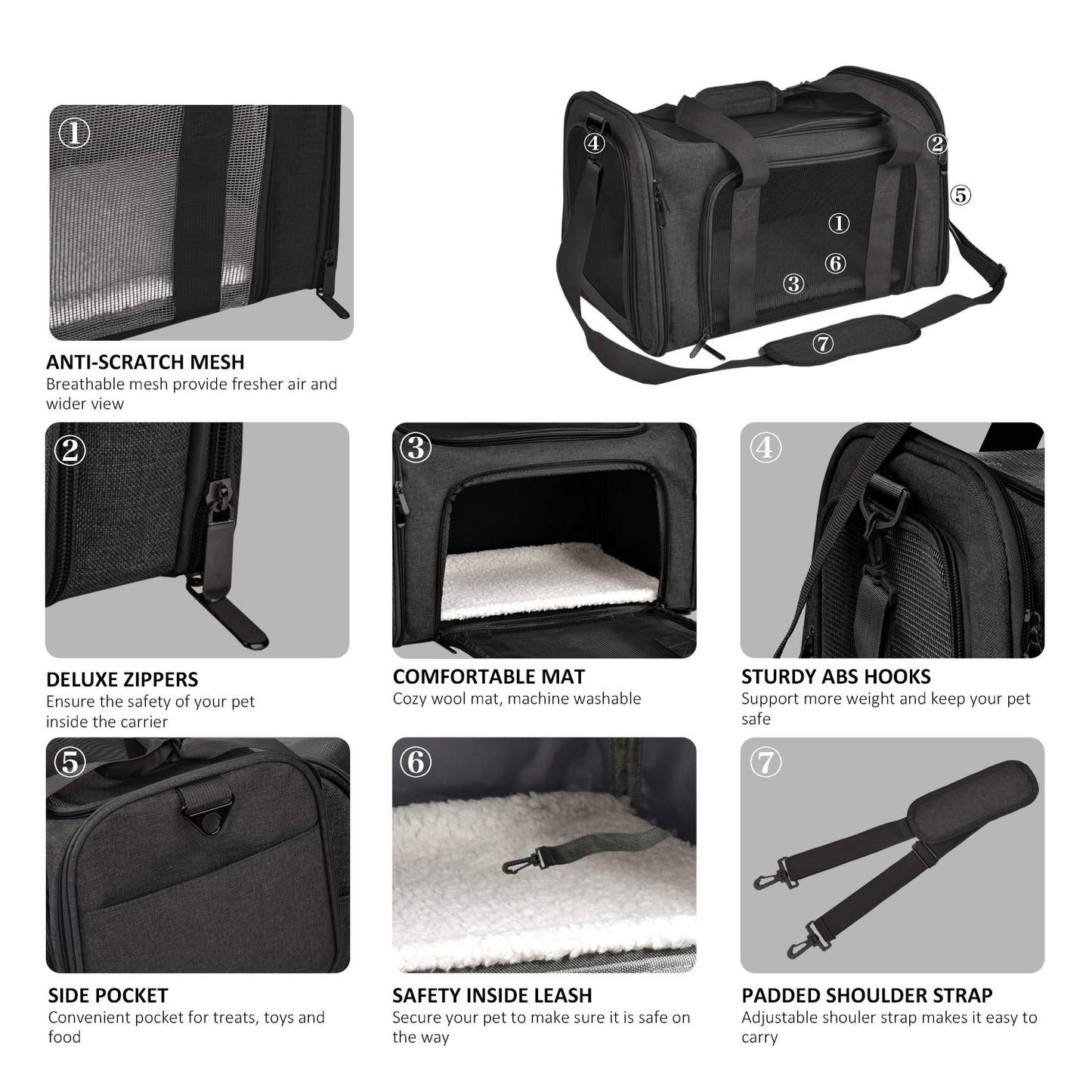 PawsVoyage: Grey TSA-Approved Pet Carrier (15lbs Max)