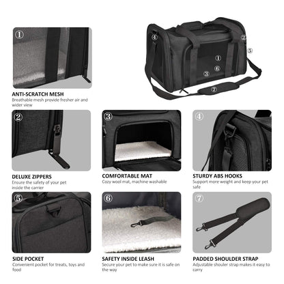 PawsVoyage: Grey TSA-Approved Pet Carrier (15lbs Max)