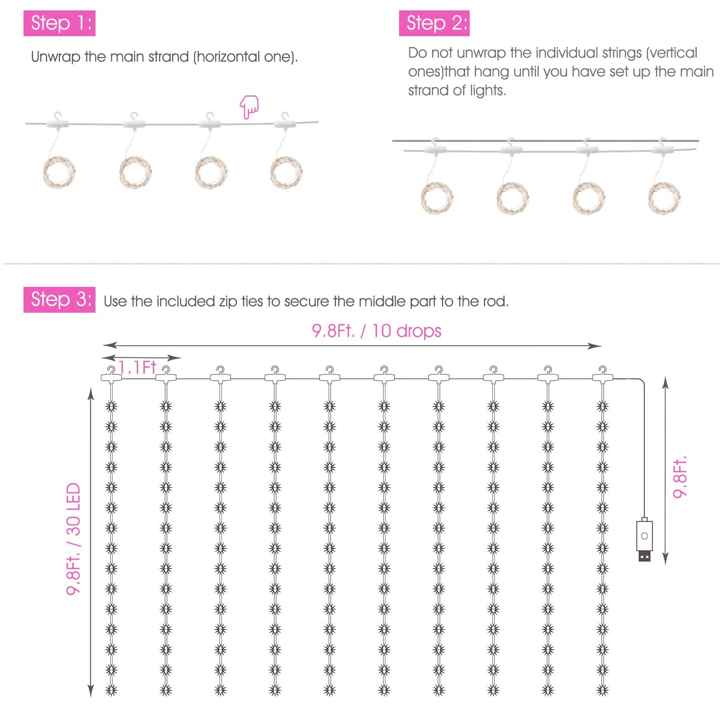 Minetom 300 LED Dimmable Fairy Curtain Lights