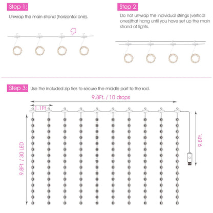 Minetom 300 LED Dimmable Fairy Curtain Lights