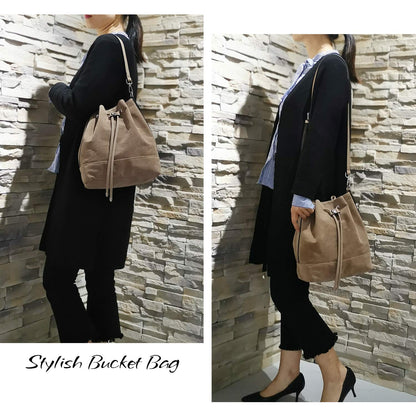 AFKOMST Chic Leather Bucket & Crossbody Bag Set