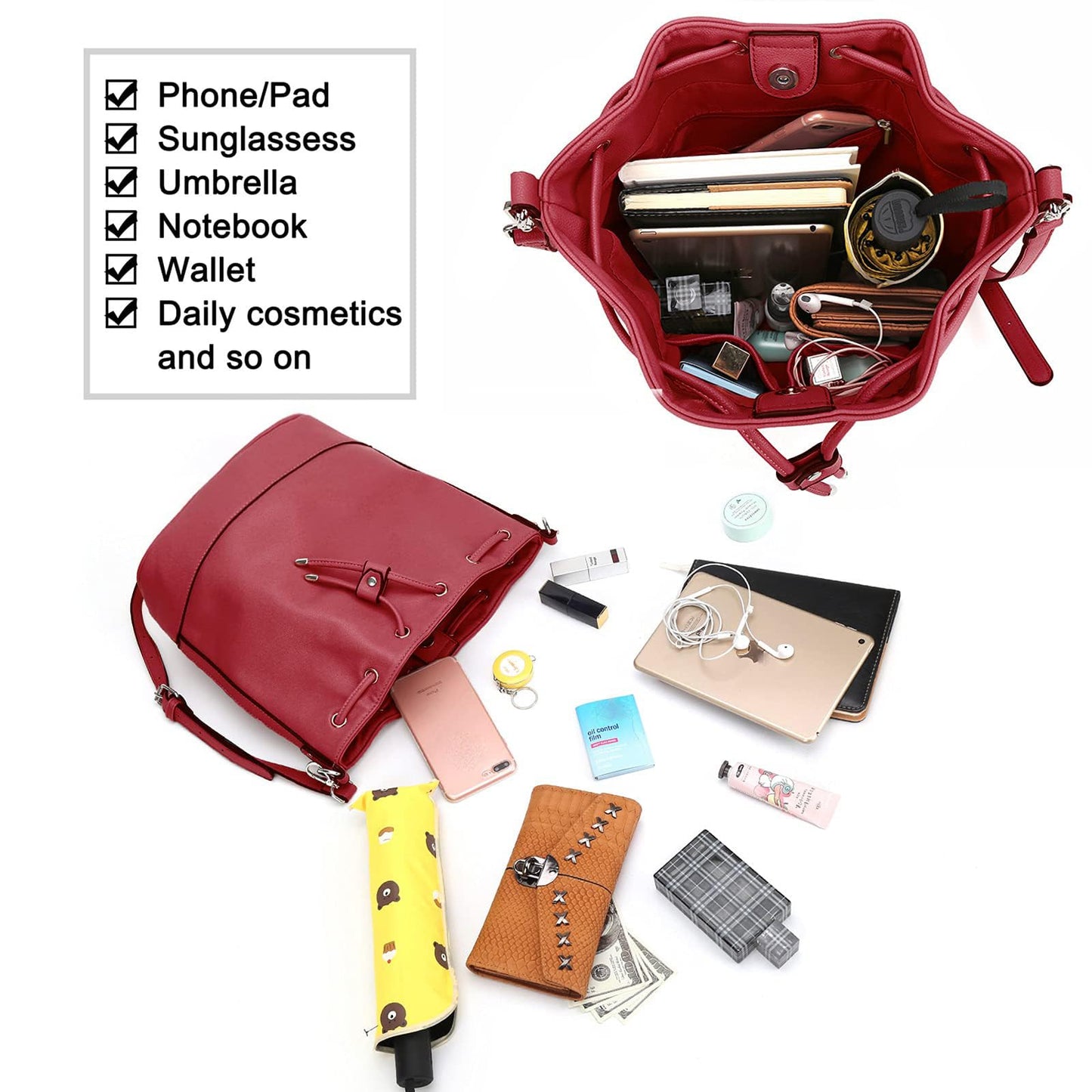 AFKOMST Chic Leather Bucket & Crossbody Bag Set