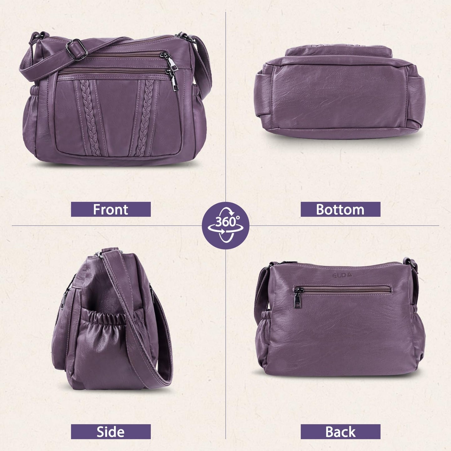 ELDA Chic Crossbody: Soft PU Leather Multi-Pocket Bag