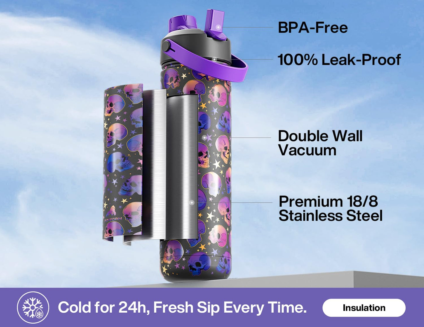 ChillKnight 26oz: Dual-Lid Leak-Proof Bottle