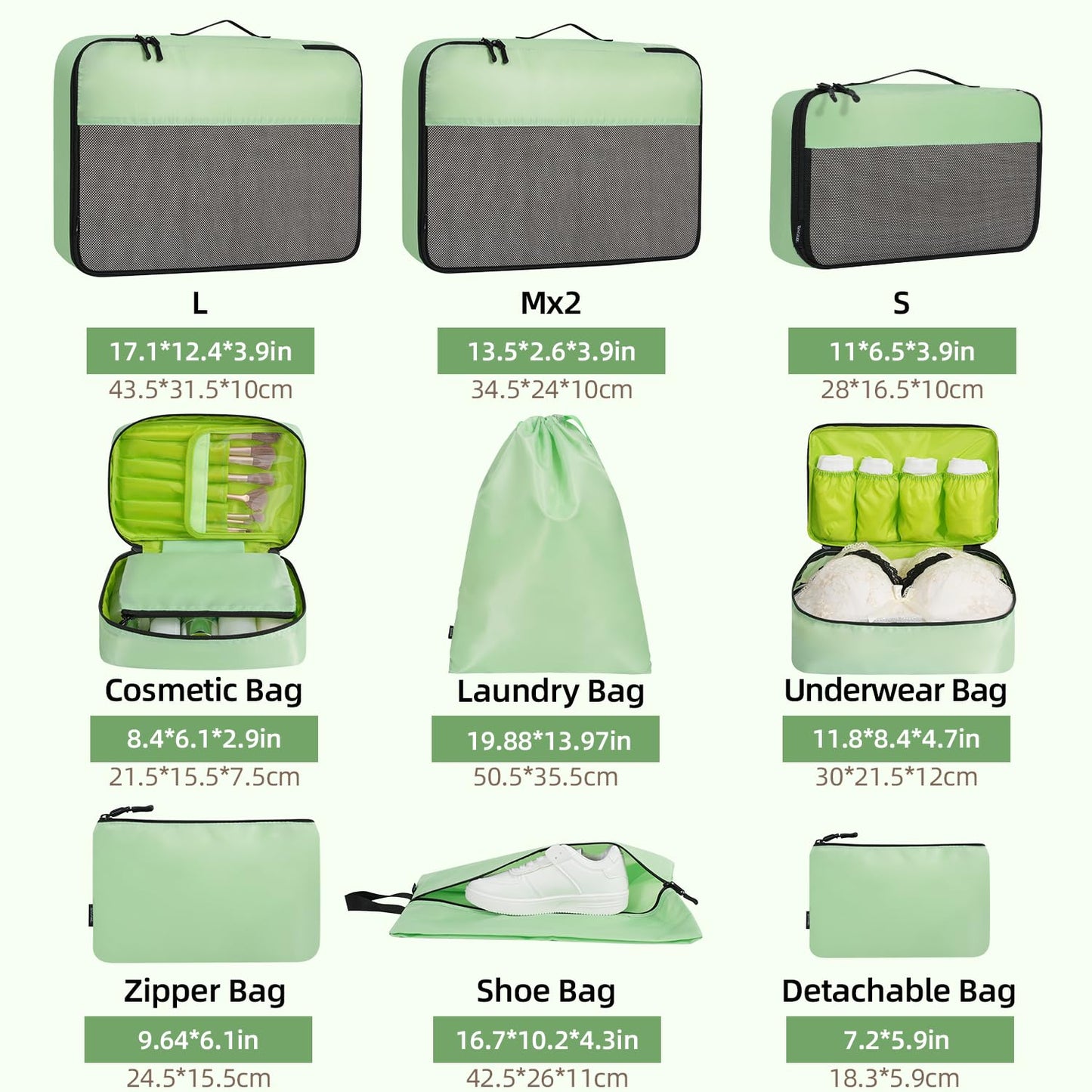 BAGAIL Travel Cubes: 8/9 Set Packing Organizers