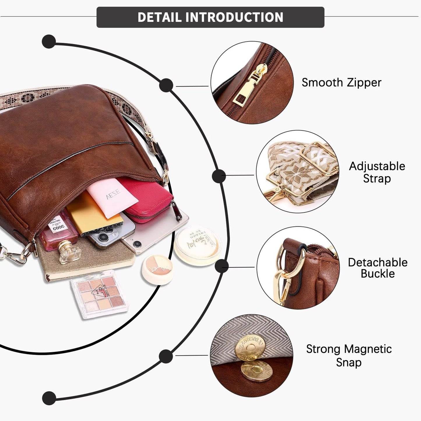 AUYOCO Chic Vegan Leather Crossbody Bag with Strap