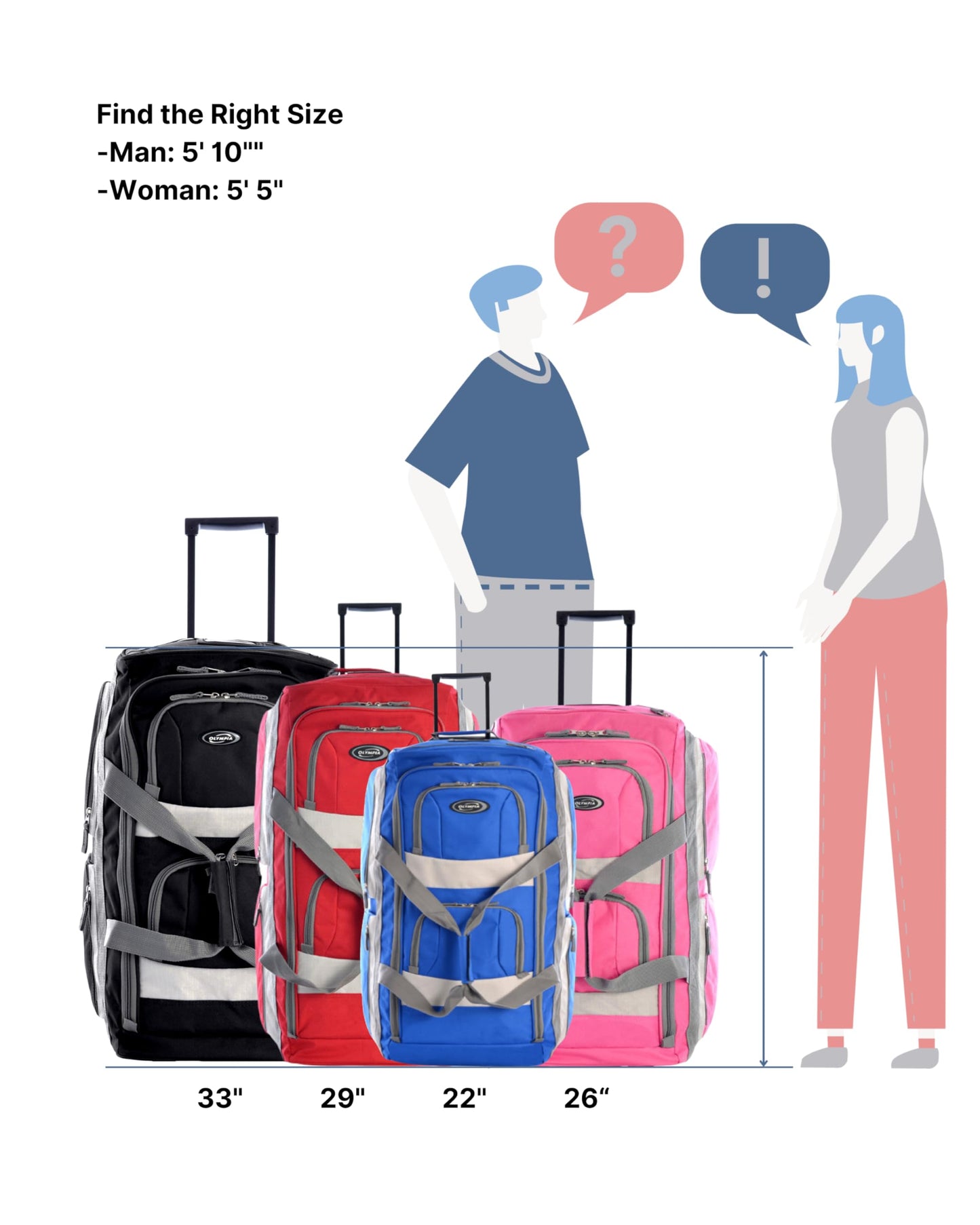 Olympia 22 Max Wheeled Duffel: 8-Pocket Water-Resist