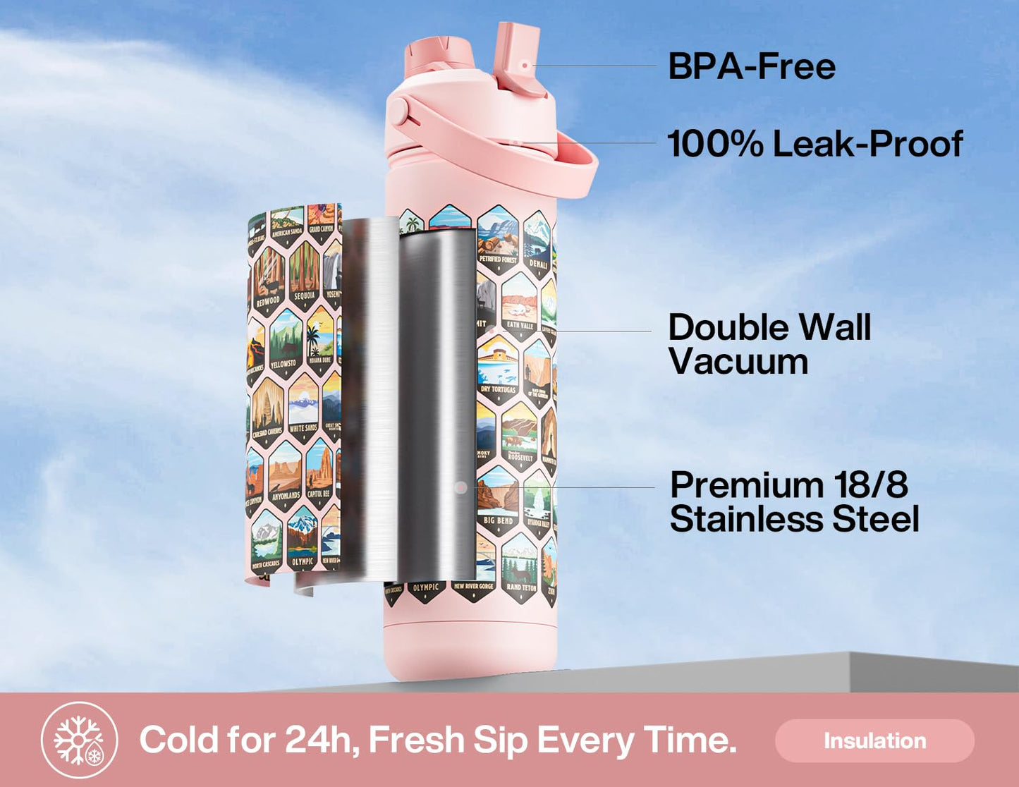 ChillKnight 26oz: Dual-Lid Leak-Proof Bottle