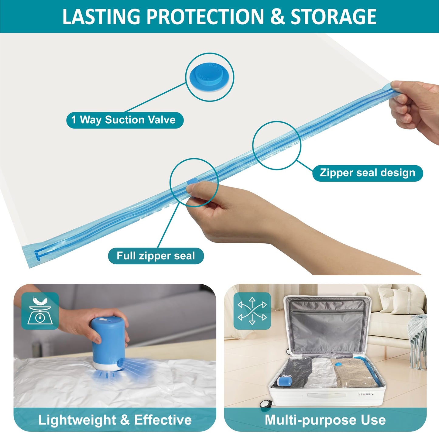 CozyVac Travel Bags with Pump - 6 Pack Space Savers