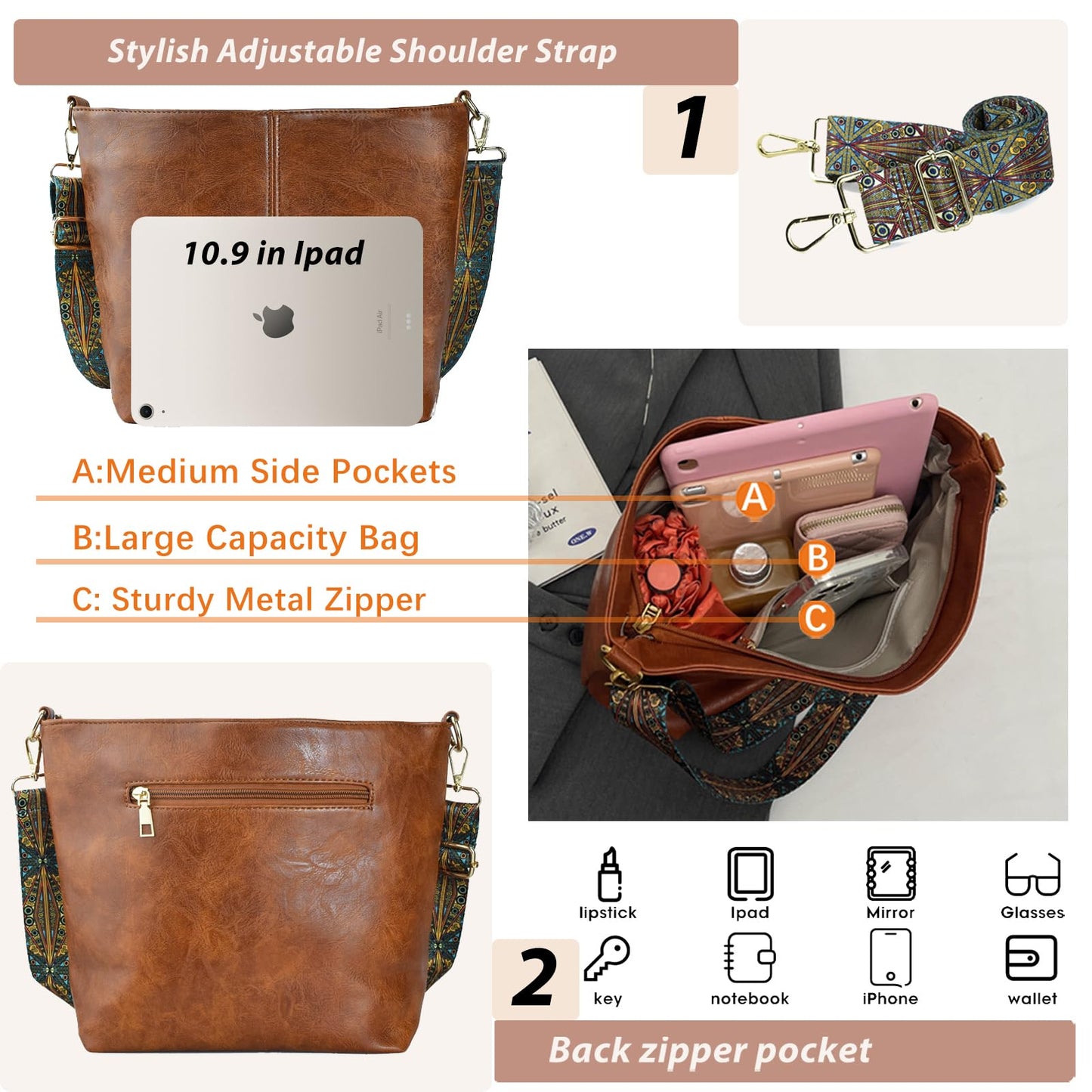 ChicHobo Vegan Leather Crossbody Bag with Strap