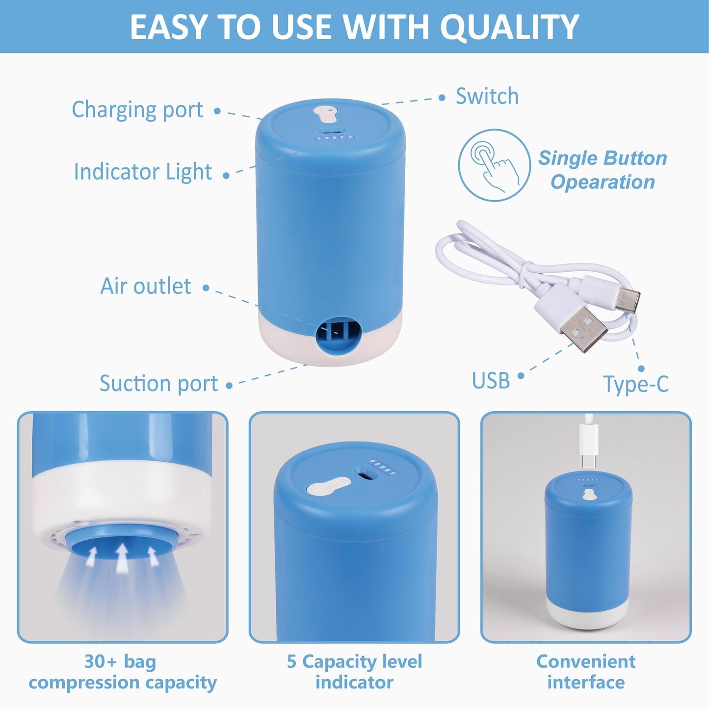 CozyVac Travel Bags with Pump - 6 Pack Space Savers