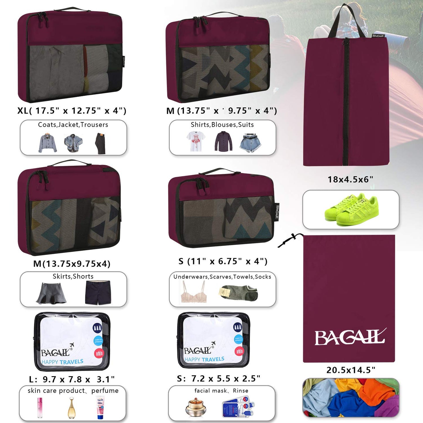 BAGAIL Travel Cubes: 8/9 Set Packing Organizers