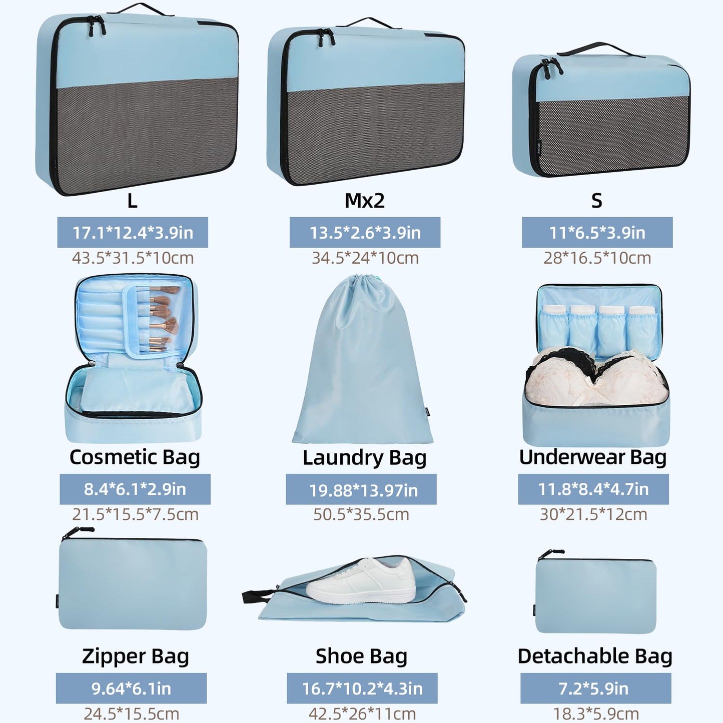 BAGAIL Travel Cubes: 8/9 Set Packing Organizers