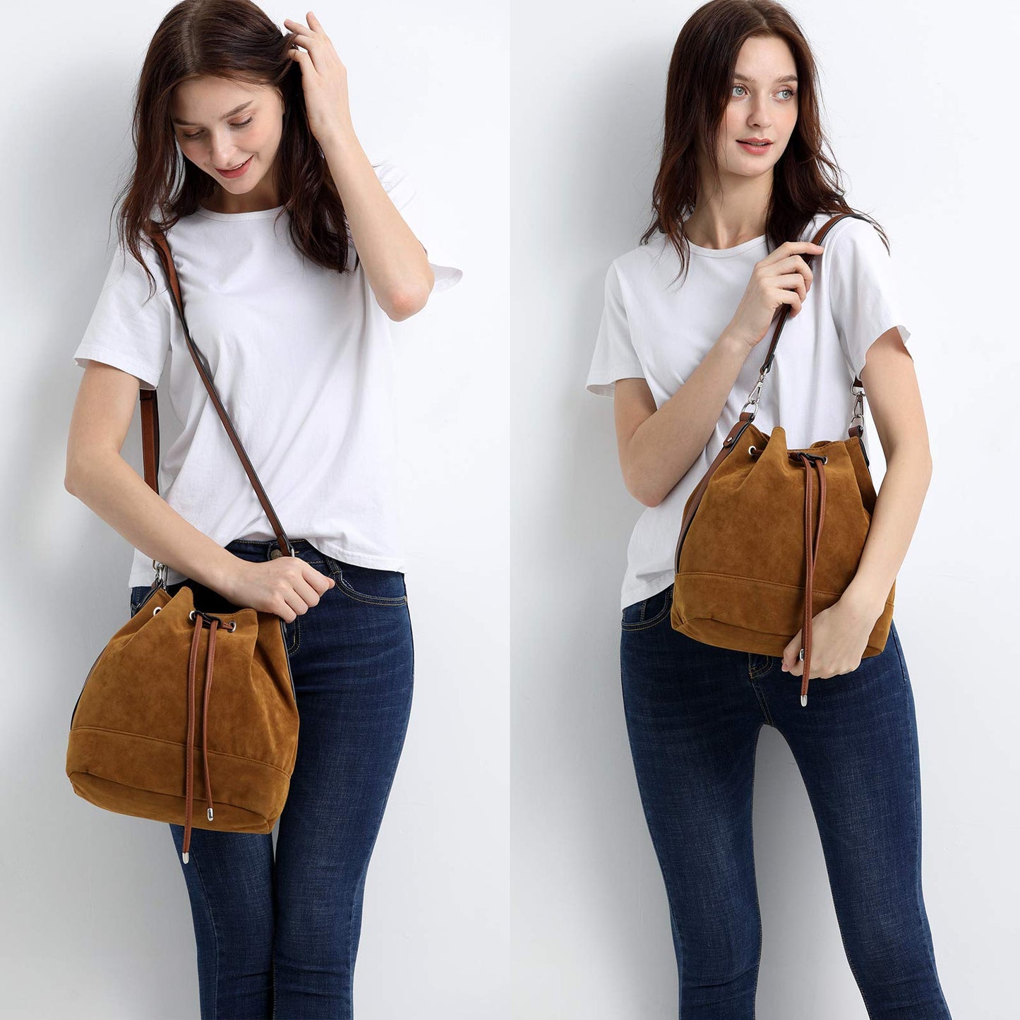 AFKOMST Chic Leather Bucket & Crossbody Bag Set