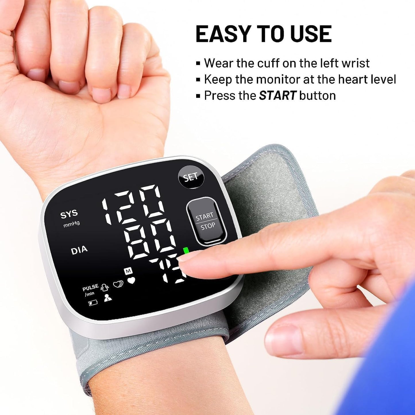 OklarHome Wrist BP Monitor: Rechargeable, Voice, LED